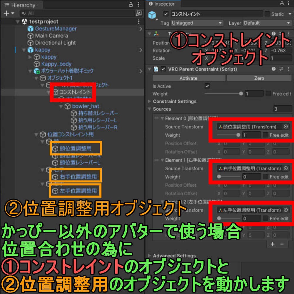【かっぴー向け汎用帽子】ボウラーハット+着脱ギミック