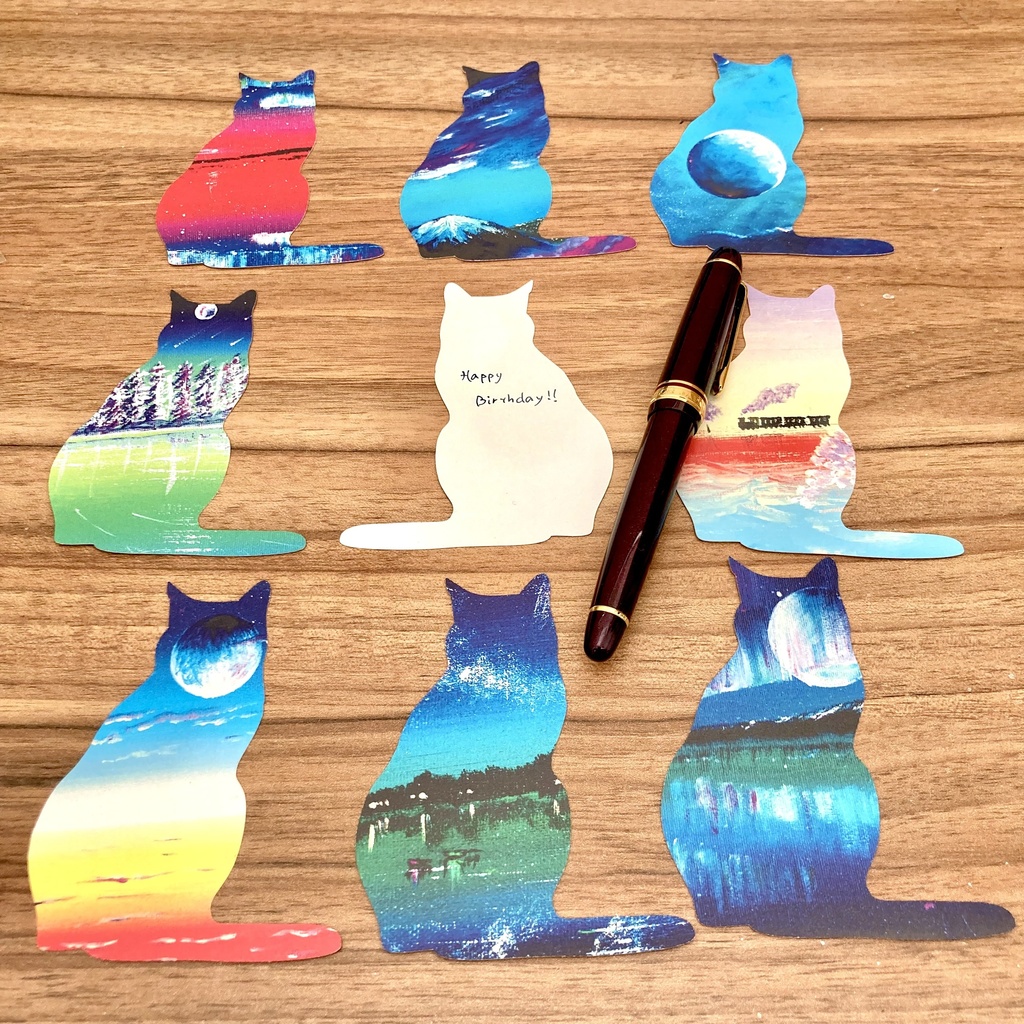 猫型ミニ便箋(一言メッセージカード)