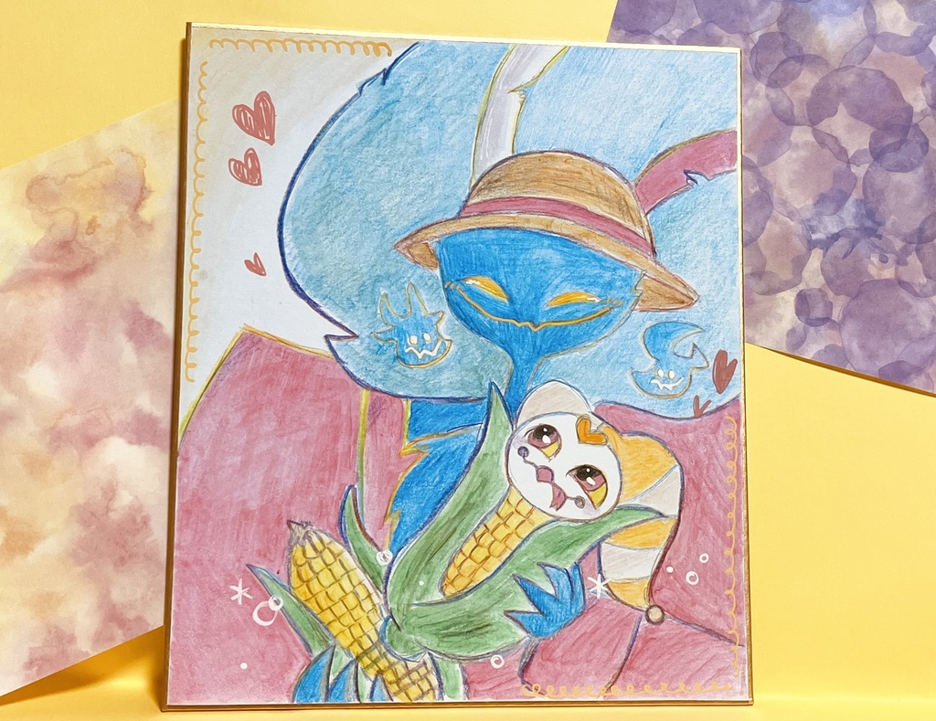 もろこし【色紙】夏を満喫するあくまたち