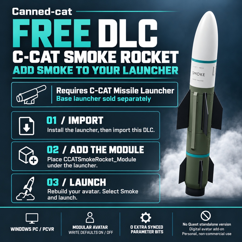 FREE CCATSmokeRocket DLC For C-CAT Missile Launcher | VRChat PC