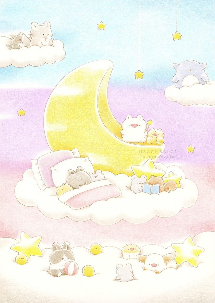 A4サイズ原画『月とうさたんと仲間たち』
