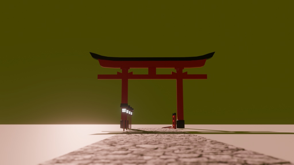 【Blender】鳥居と柵と灯篭と｜Torii gate, fence and lanterns.