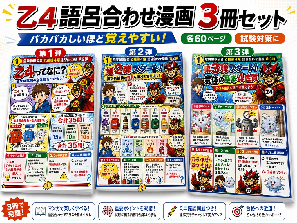 乙4語呂合わせ漫画PDF 第1〜3弾セット｜暗記が苦手な人向け補助教材