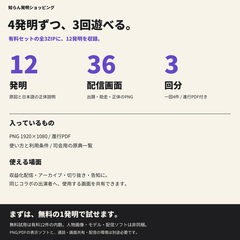知らん発明ショッピング|VTuber2人コラボ配信キット〈12発明・3回分〉