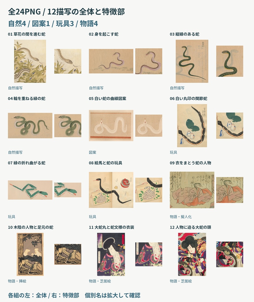 蛇の伝承と目撃|12描写の全体と特徴部を選ぶTRPG画像素材
