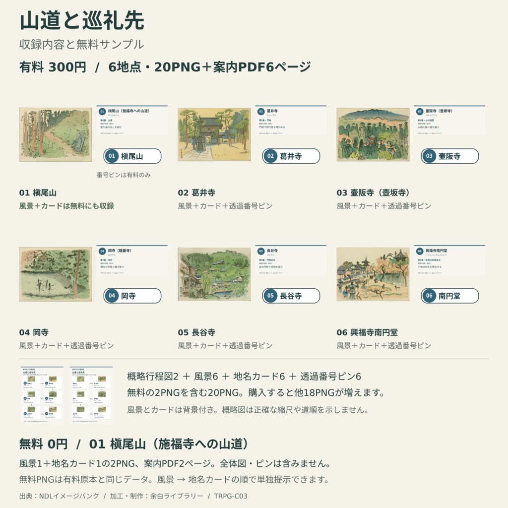 【無料サンプルあり】山道と巡礼先|TRPG素材・6地点20PNG