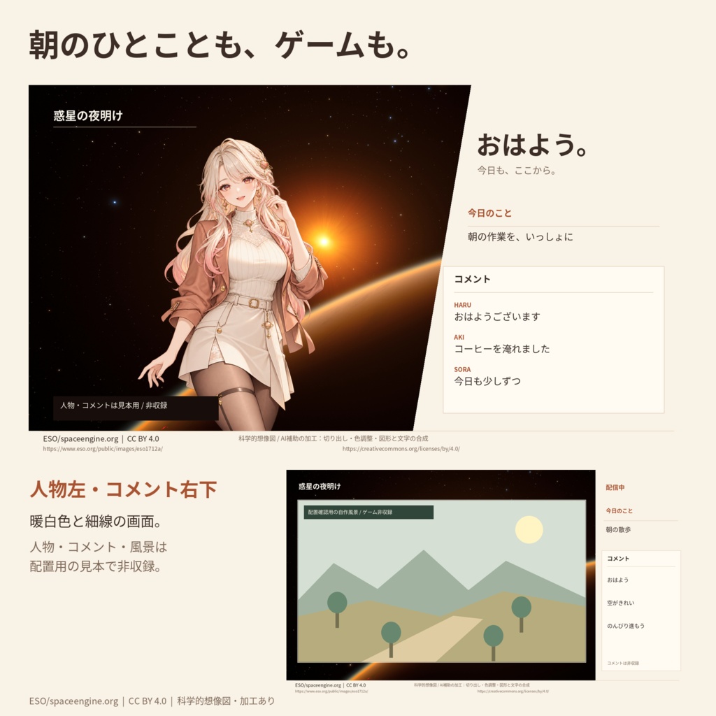 惑星の夜明け|朝の雑談・作業向け配信画面セット【無料版あり】