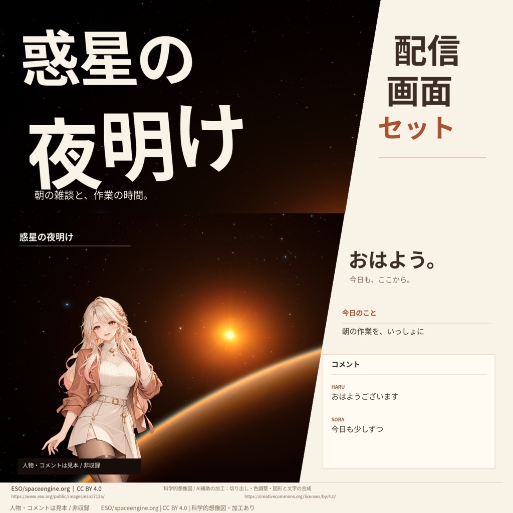 惑星の夜明け｜朝の雑談・作業向け配信画面セット【無料版あり】