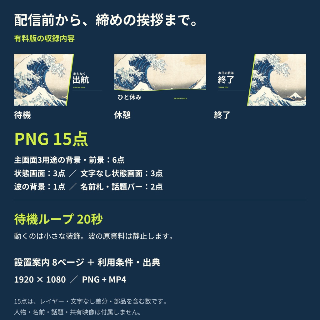【無料版あり】波乗りクルー|3・4人コラボ/画面共有の配信素材【PNG・待機動画】