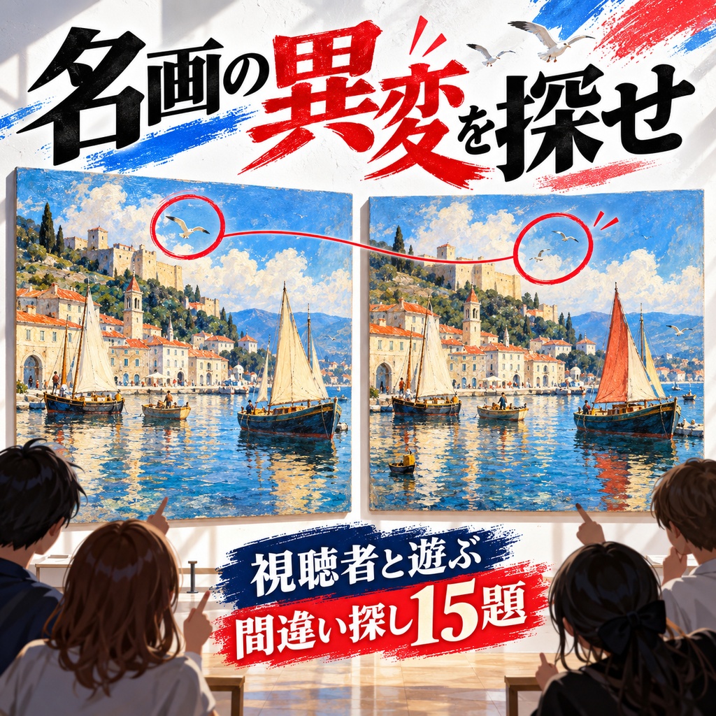 【配信向け間違い探し15題】名画の異変を探せ|答えを見ずに進行できる図解セット