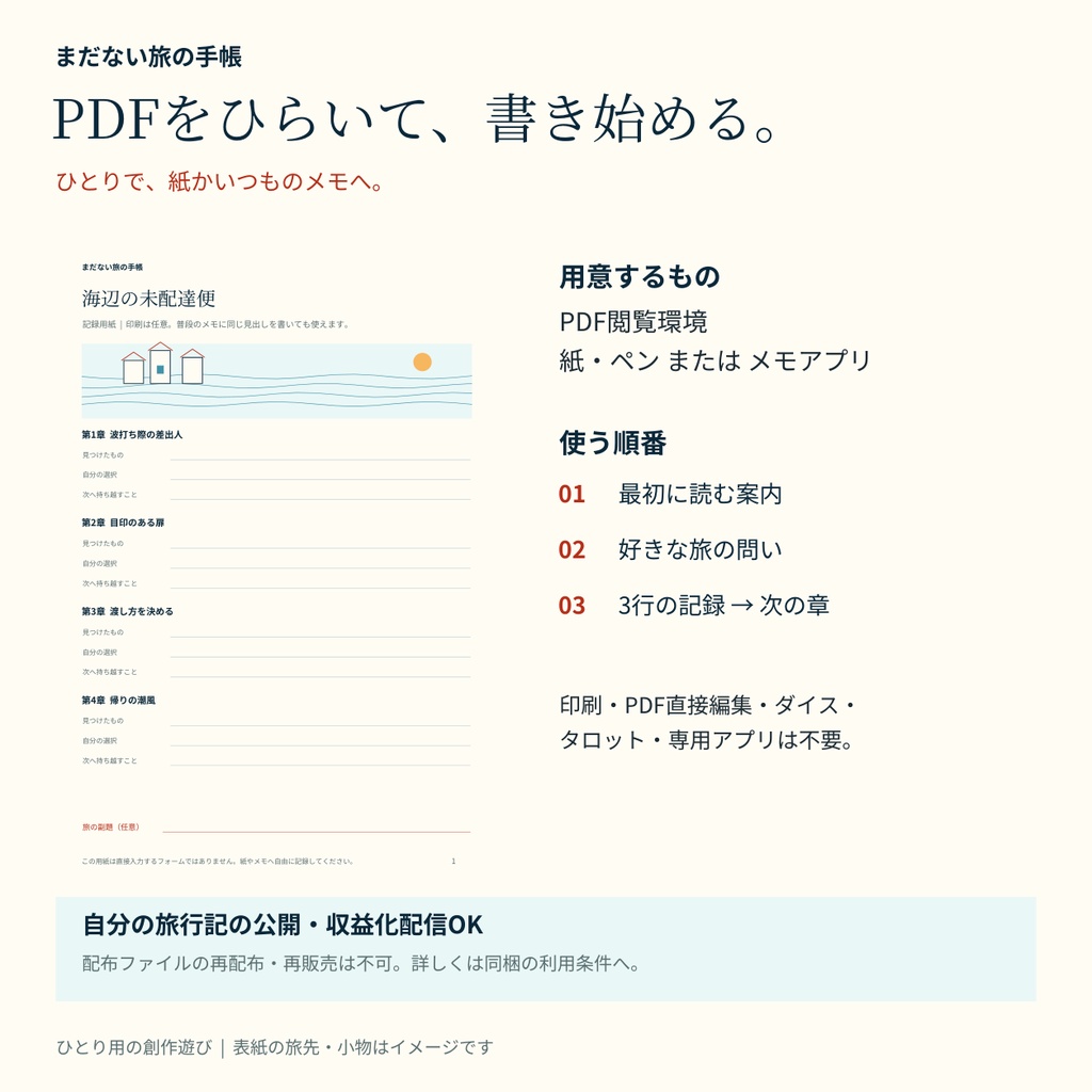 【ひとり用・書いて遊ぶ物語】まだない旅の手帳|3行ずつ綴るソロジャーナル3旅