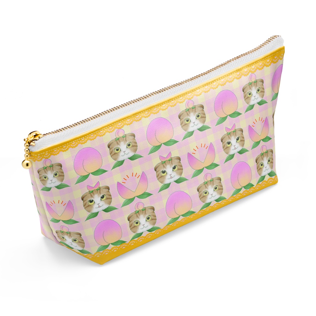 ポーチ【桃と猫】