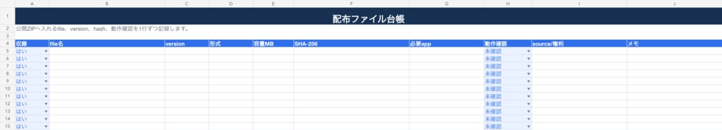 デジタル商品 公開前チェックリスト&更新台帳|ZIP・バージョン・SHA-256管理(Excel)