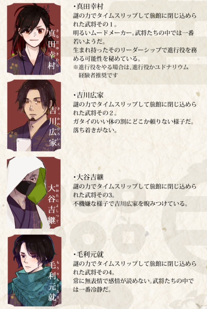 【4人用】【クトゥルフ系マーダーミステリー】真田幸村は幽世の宿で空ろな夢を呟く