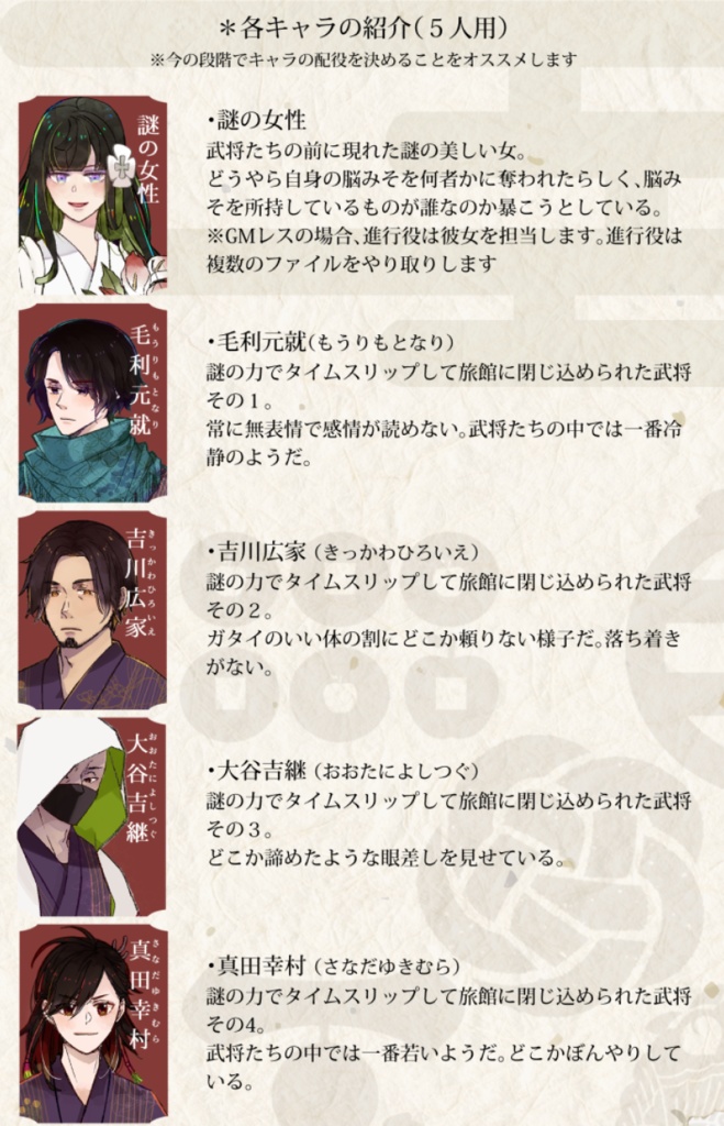 【5人用】【クトゥルフ系マーダーミステリー】真田幸村は幽世の宿で空ろな夢を呟く