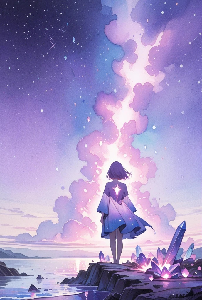 【スマホ壁紙】パステルファンタジーな少女と星空のアートワーク（高画質イラストデータ）