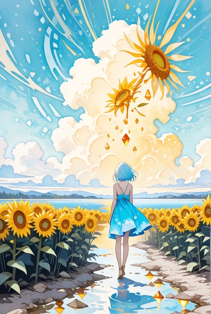 【スマホ壁紙】パステルファンタジーな少女と向日葵のアートワーク（高画質イラストデータ）