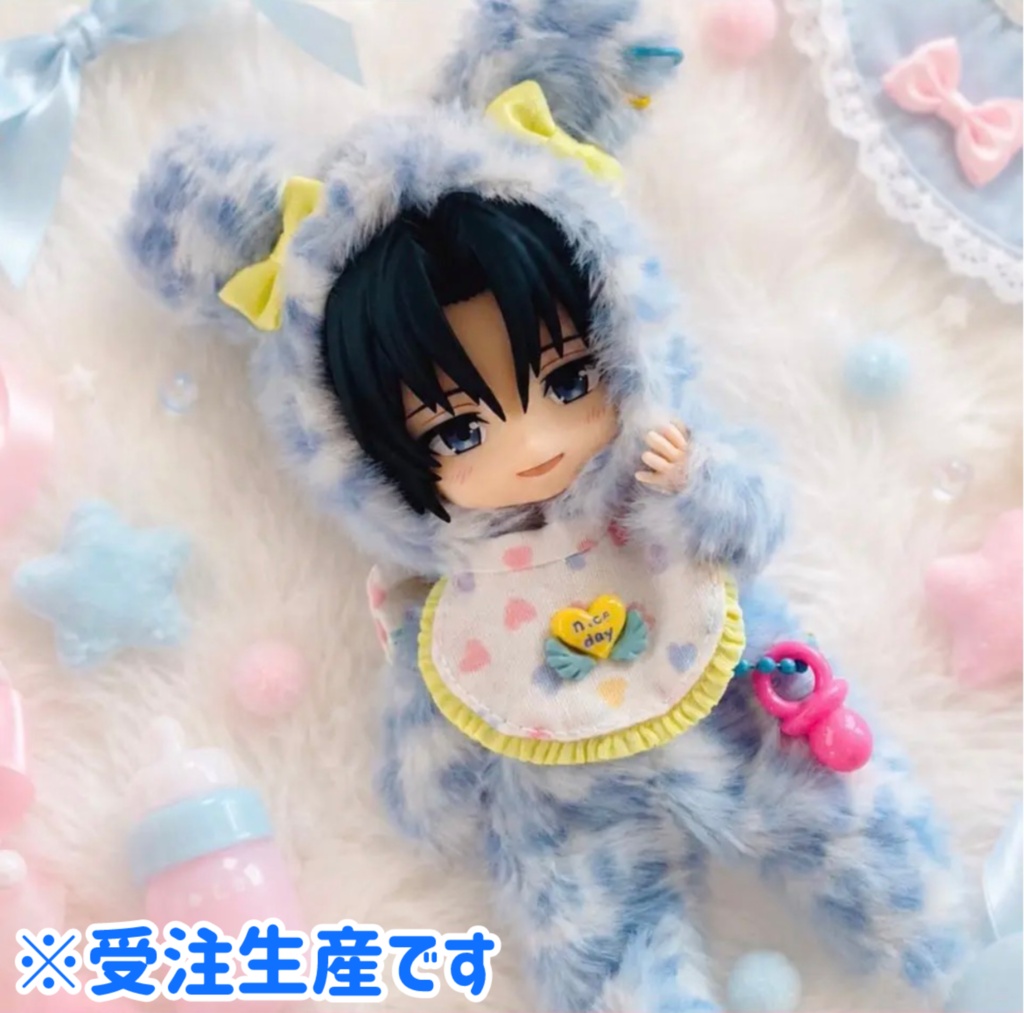 ねんどろいどどーる・オビツ11 水色ヒョウ柄バブポップくま着ぐるみ3点セット/Nendoroid Doll / OB11 Kigurumi Outfit