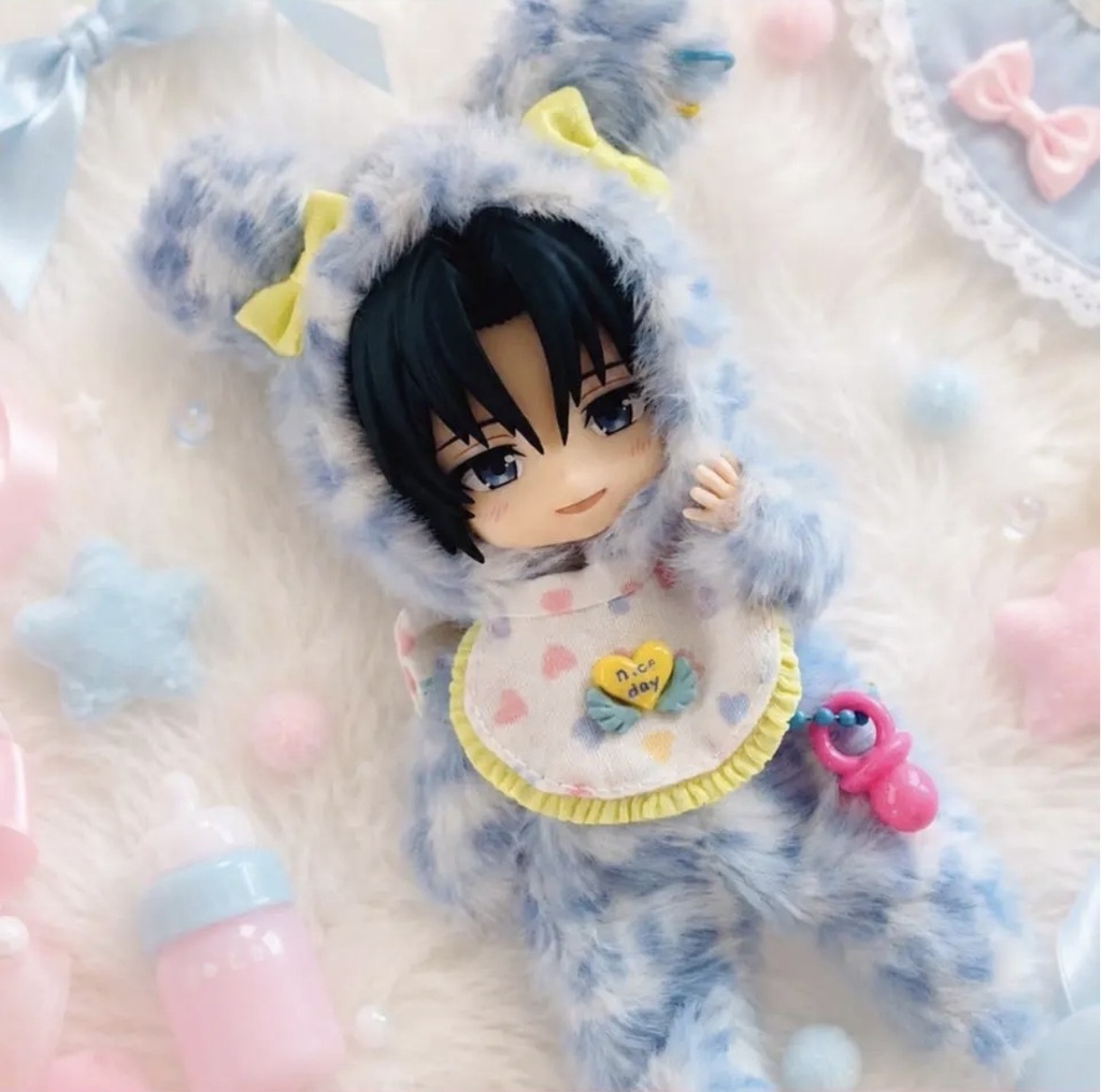 ねんどろいどどーる・オビツ11 水色ヒョウ柄バブポップくま着ぐるみ3点セット/Nendoroid Doll / OB11 Kigurumi Outfit