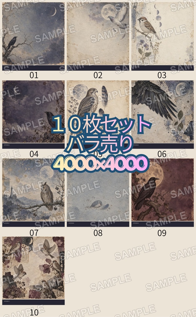 月と鳥１_古書図鑑シリーズ