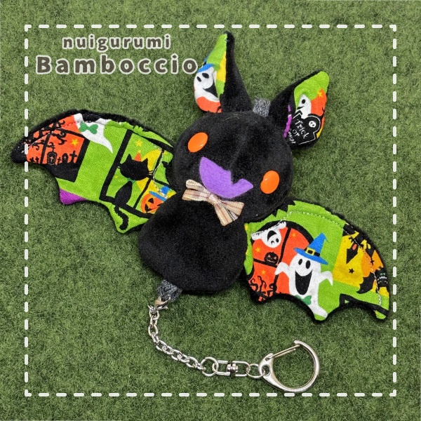 [ミニぬいぐるみ] ハロウィン黒こうもり 瞳：オレンジ