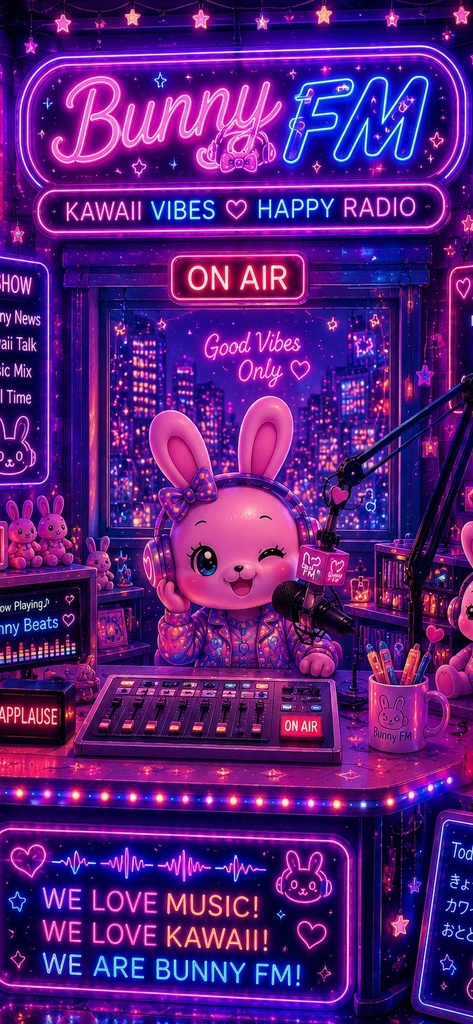 DJうさぎ Bunny Beats ネオン壁紙セット
