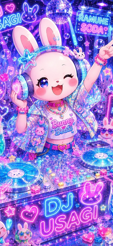 DJうさぎ Bunny Beats ネオン壁紙セット