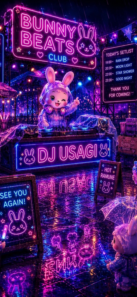 DJうさぎ Bunny Beats ネオン壁紙セット