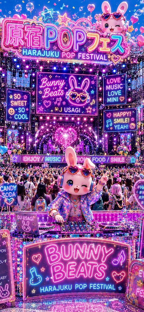 DJうさぎ Bunny Beats ネオン壁紙セット