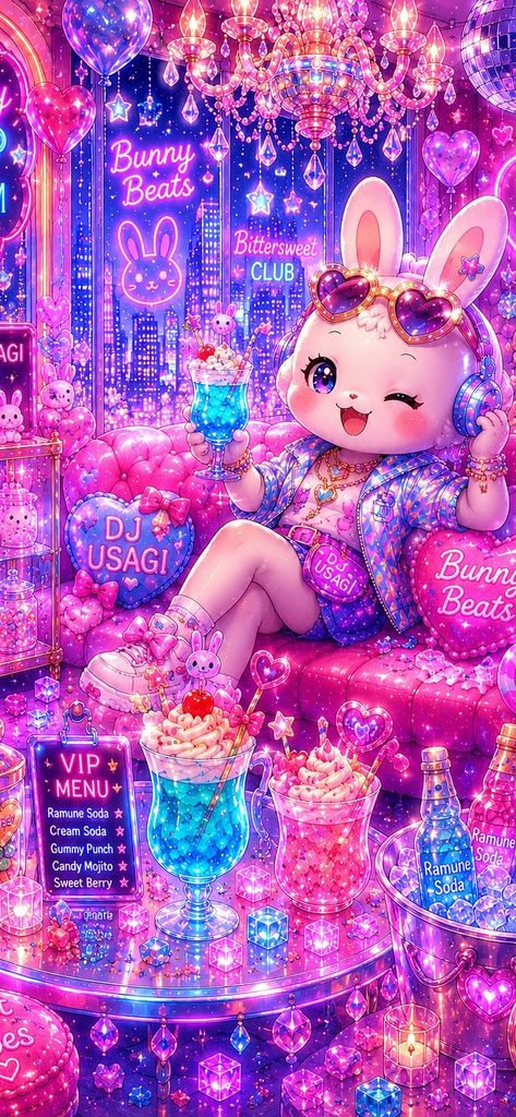 DJうさぎ Bunny Beats ネオン壁紙セット