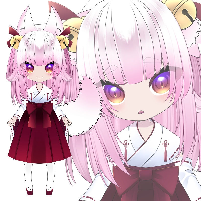 【汎用】Vtuber Live2D 小さい 狐🦊巫女モデル