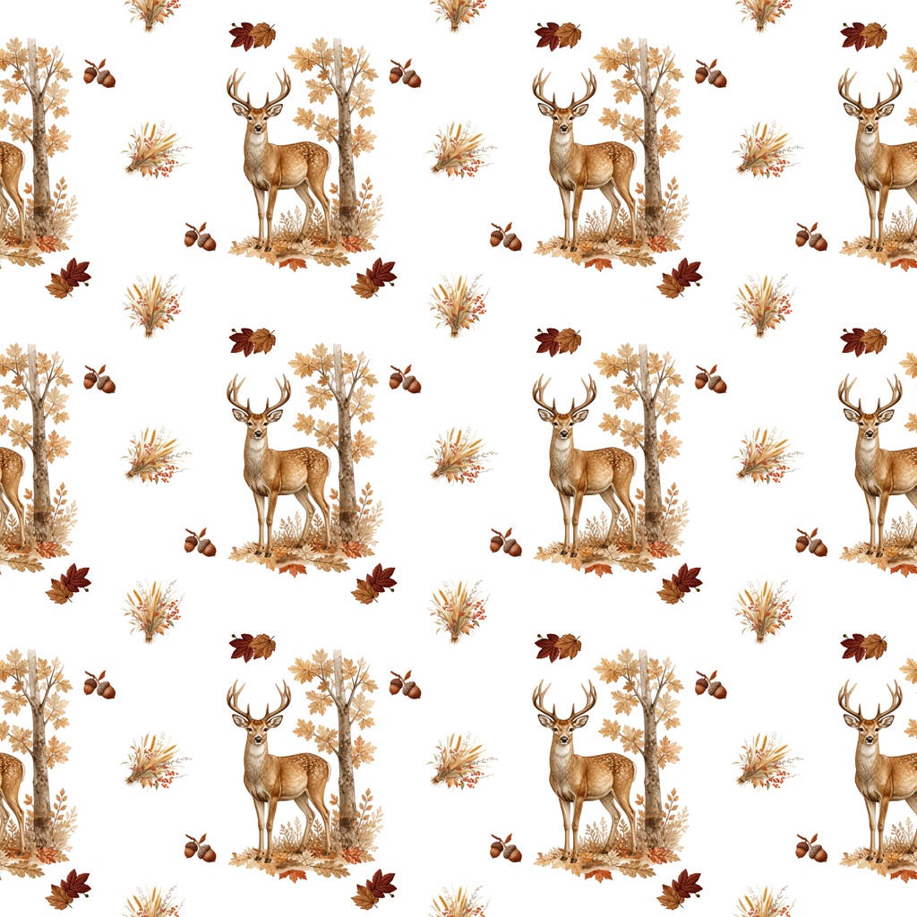 鹿・どんぐり・紅葉・秋の森|水彩デジタルペーパー&シームレス背景素材 5色セット