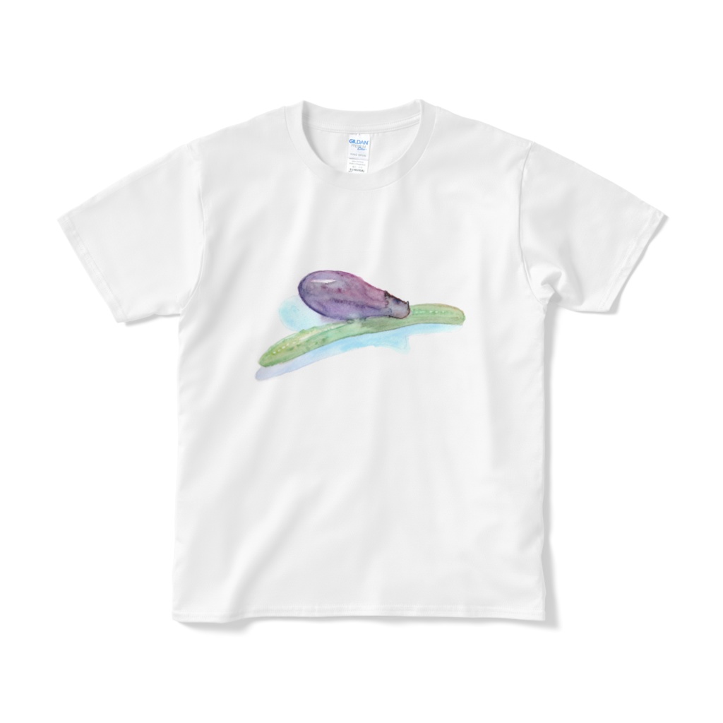 水彩*なすびときゅうり*半袖白Tシャツ。