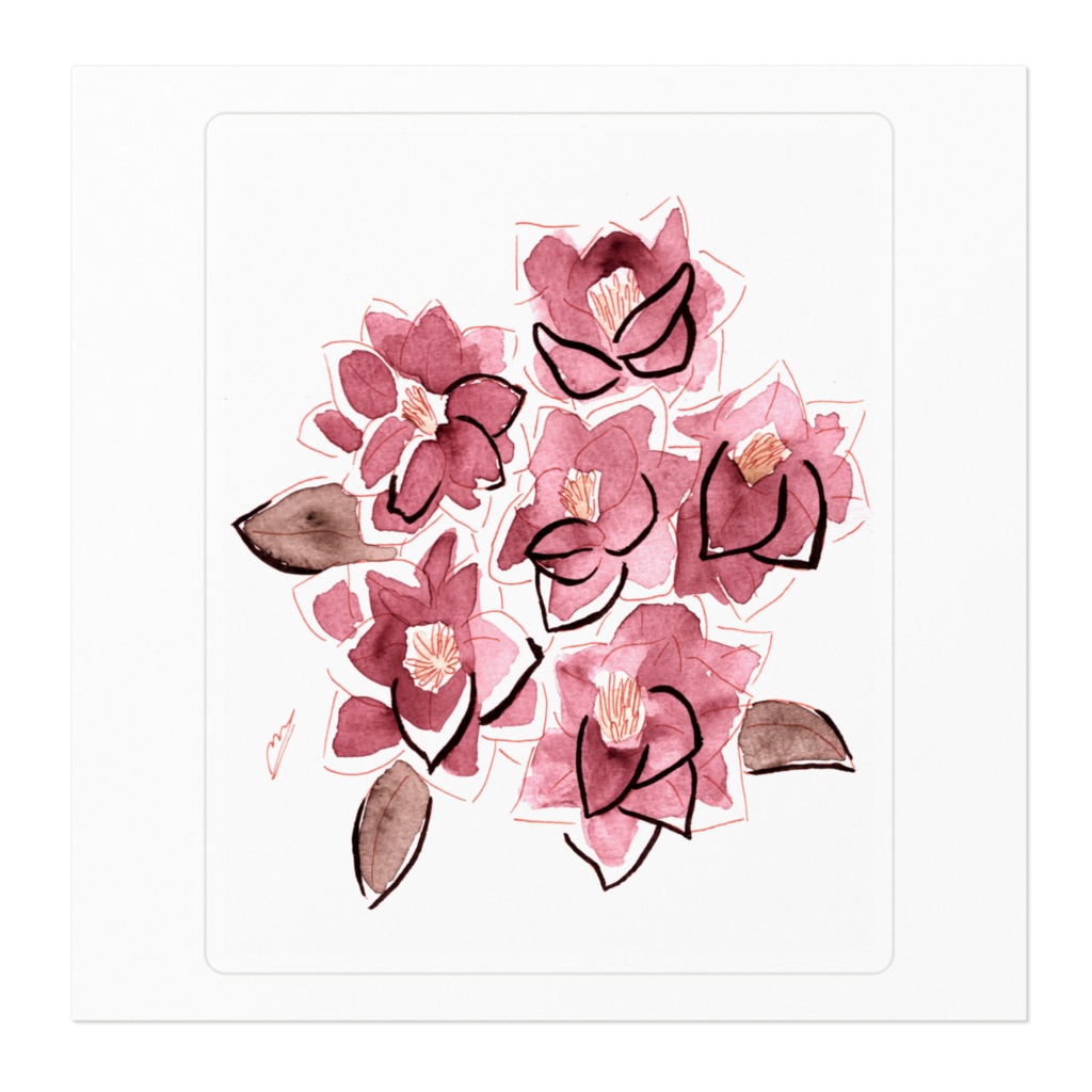 カンツバキ*ステッカー*墨絵。