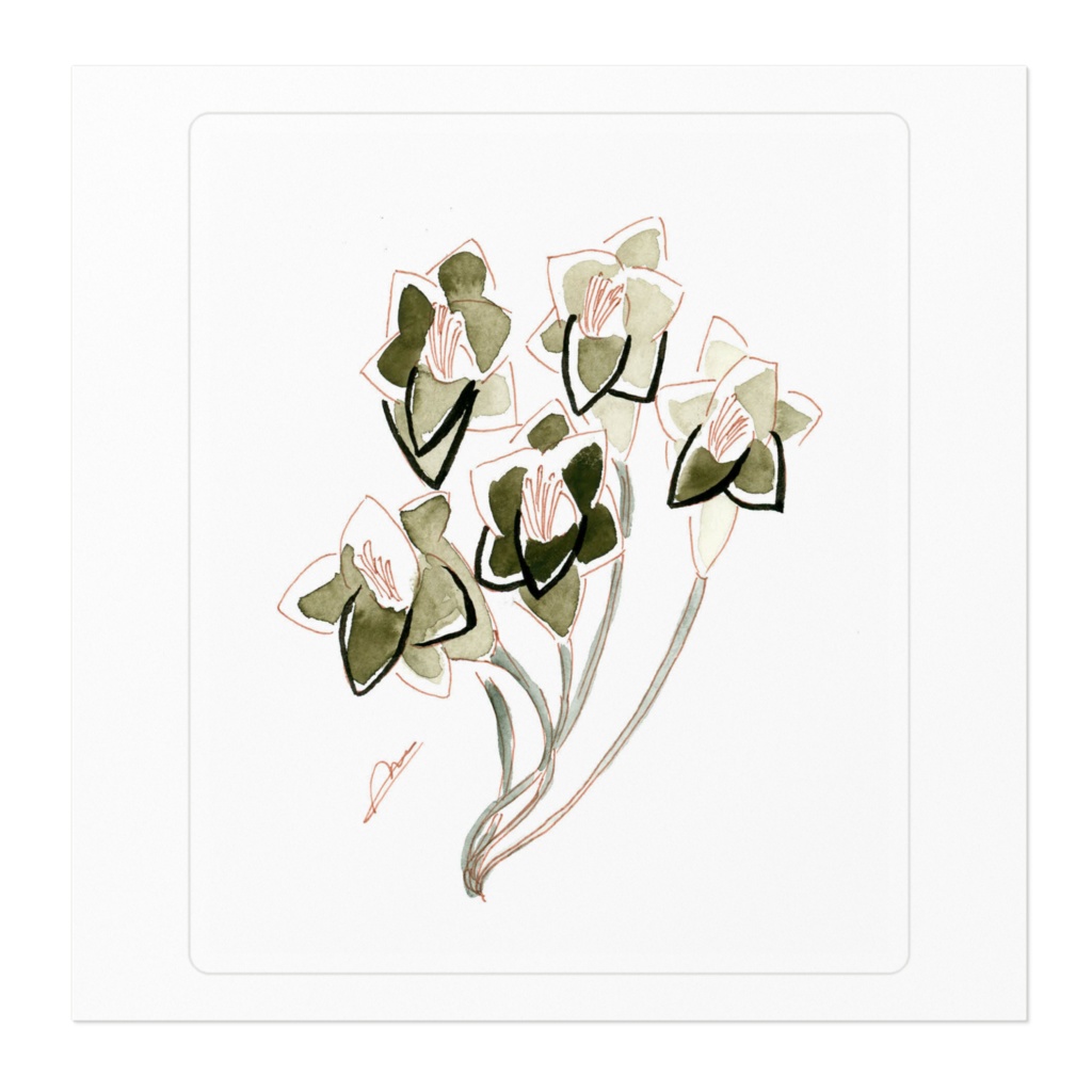 フリージアのステッカー*墨絵。