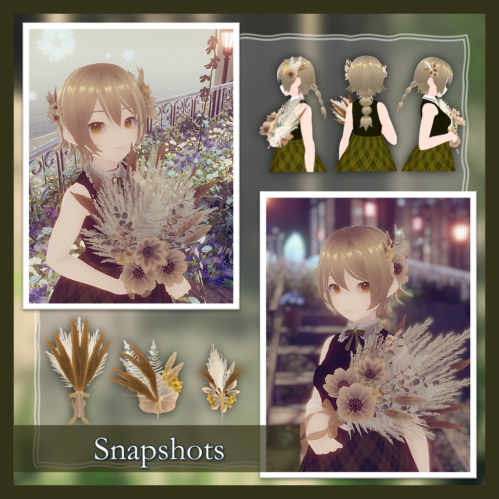 【3Dモデル】ドライフラワーブーケ・ヘアアクセサリーセット(13色・ON/OFFギミックつき・MA対応)