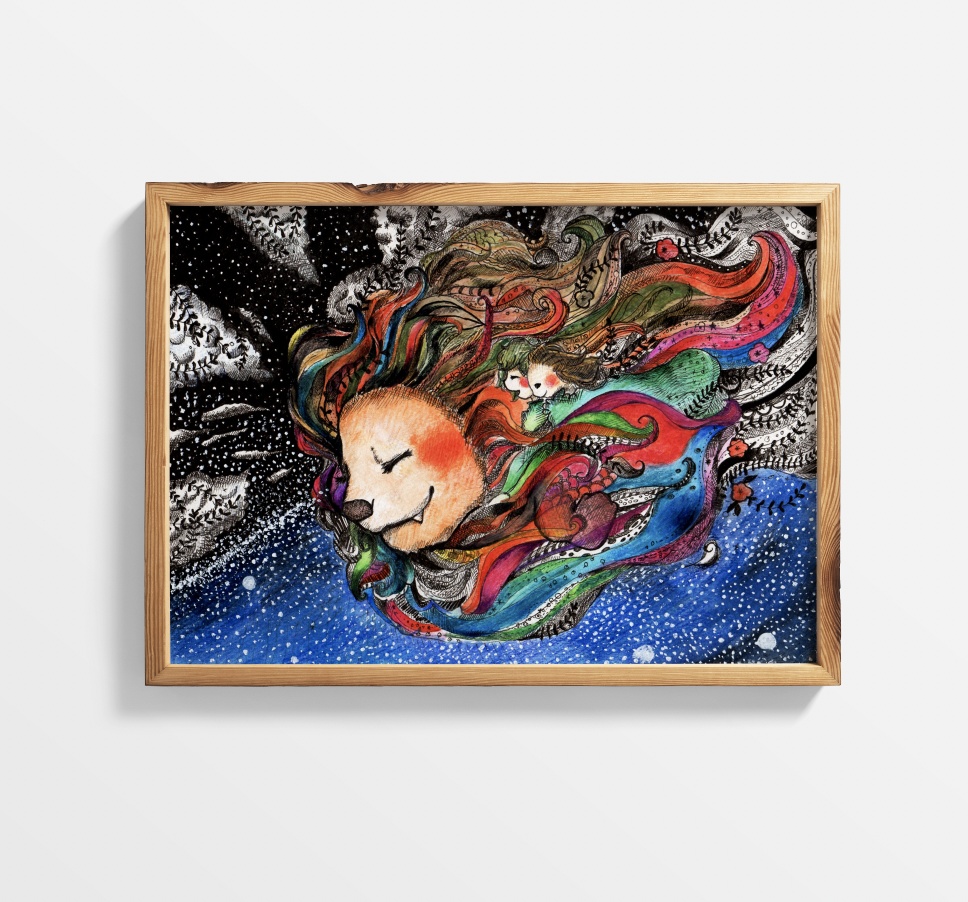 [A4・原画]　やわらかいらいおん