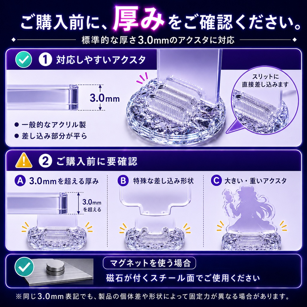 アクスタ台座 |ゆるくて飾れなくなったアクスタをもう一度!しっかり挟んで倒れないマグネット台座【煌BASE】