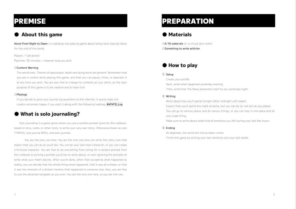 ソロジャーナルRPG『世明けまでも一人』