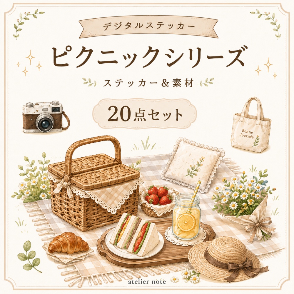 デジタルステッカー ピクニックシリーズ｜20点｜PNG・背景透過