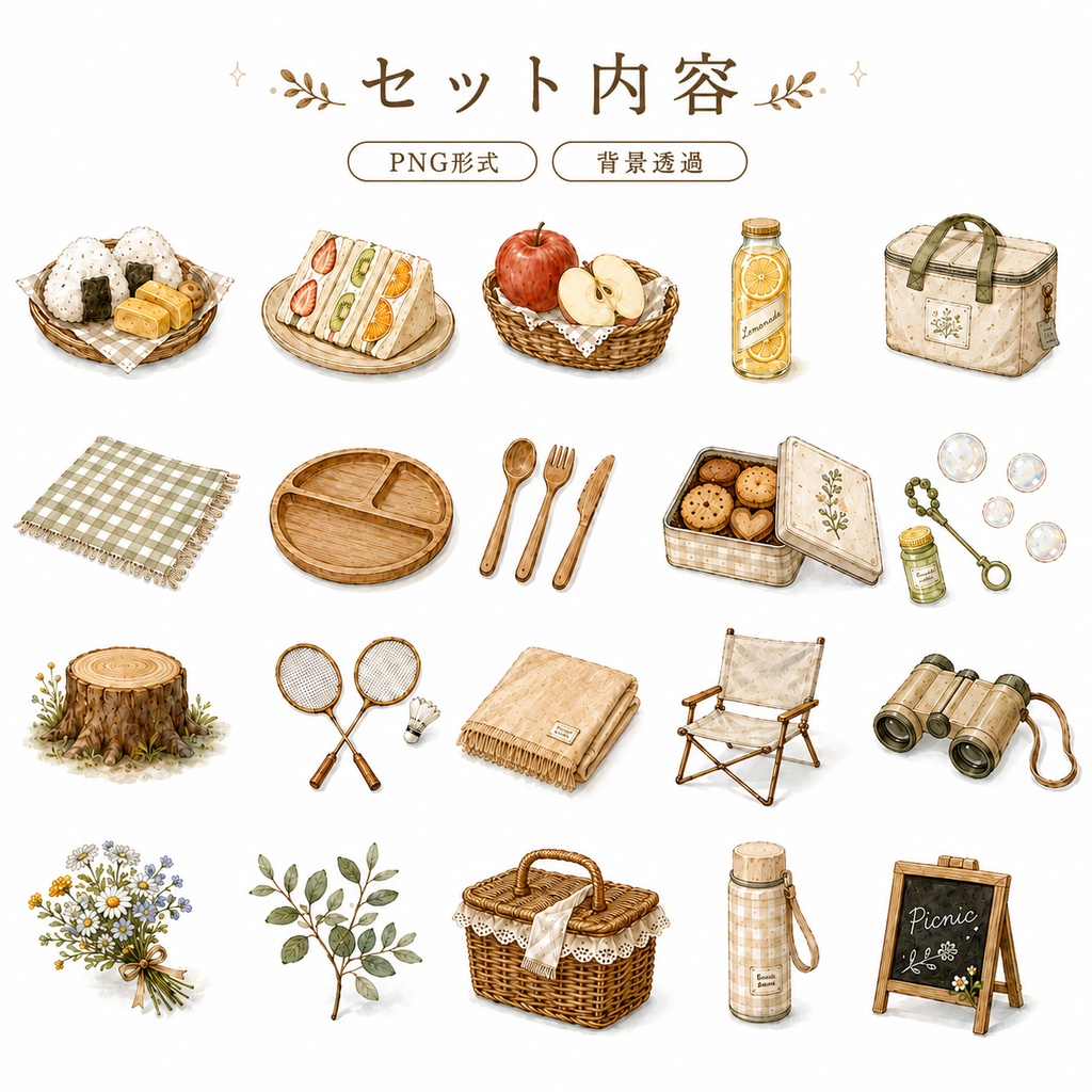 デジタルステッカー ピクニックシリーズ Vol.2|20点|PNG・背景透過