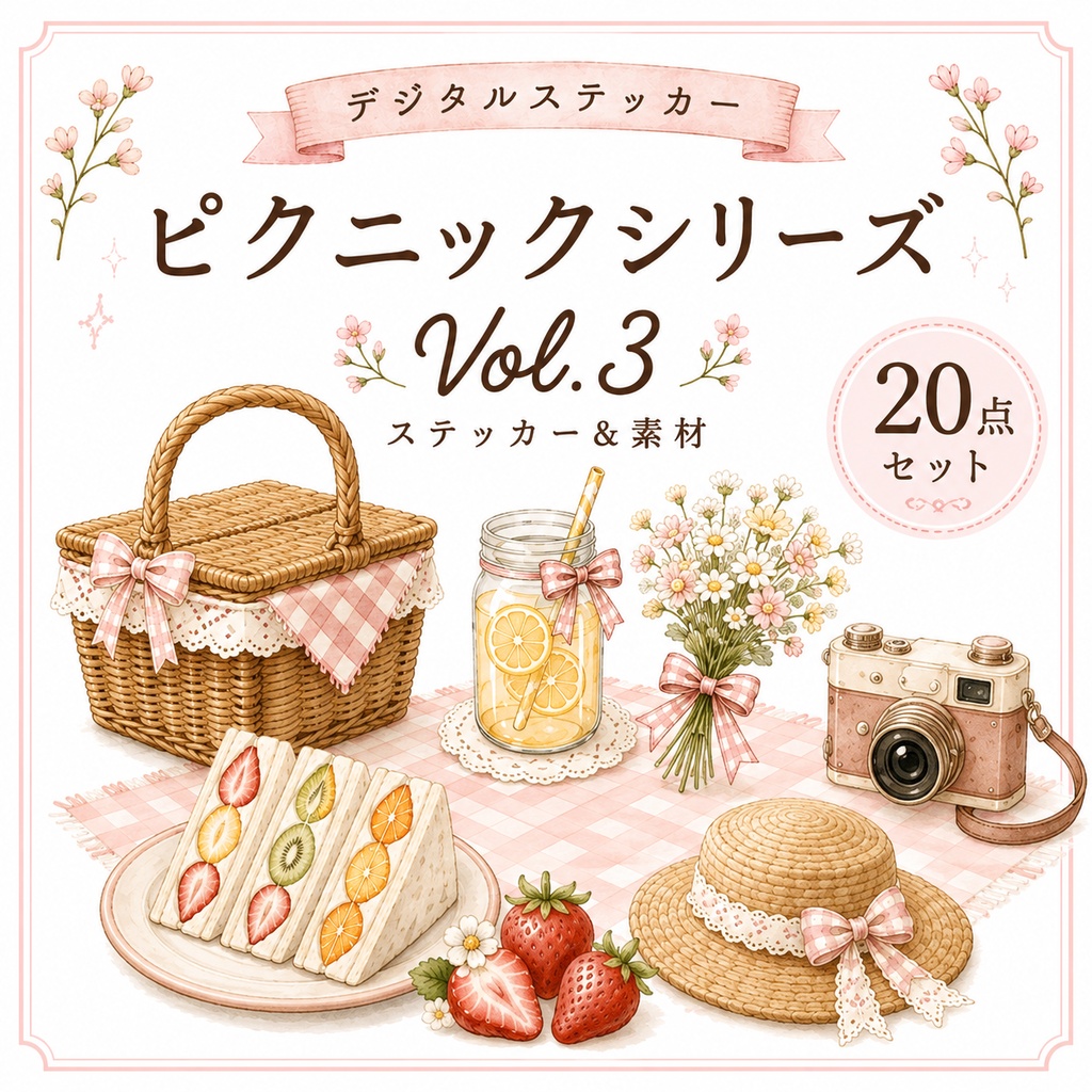 デジタルステッカー ピクニックシリーズ Vol.3｜20点｜PNG・背景透過
