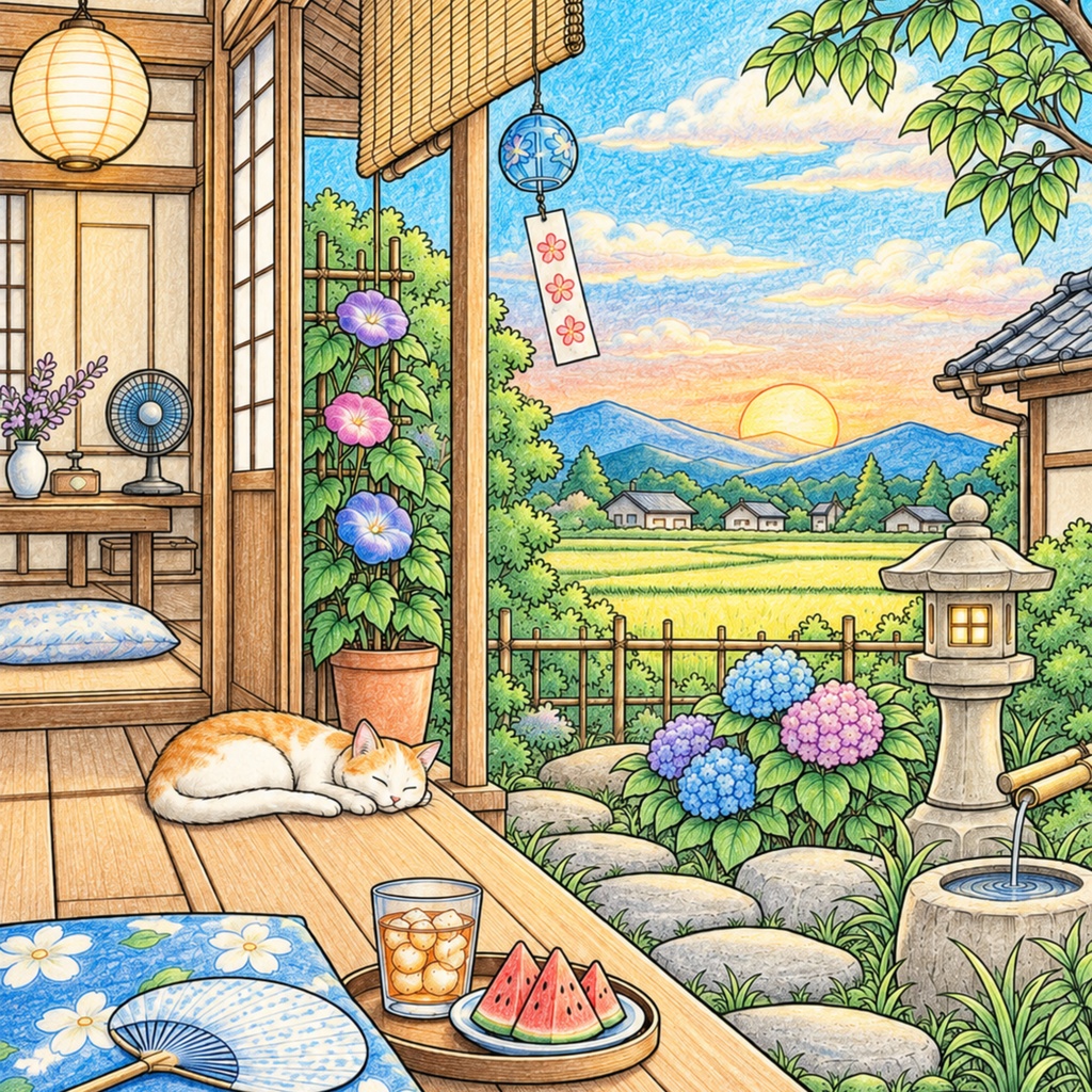 塗り絵 大人の塗り絵 和の風景 A4印刷用PDF 全26ページ