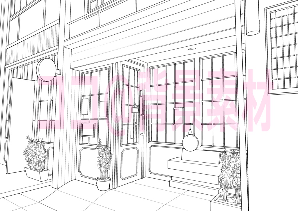 背景線画「カフェ4外観」