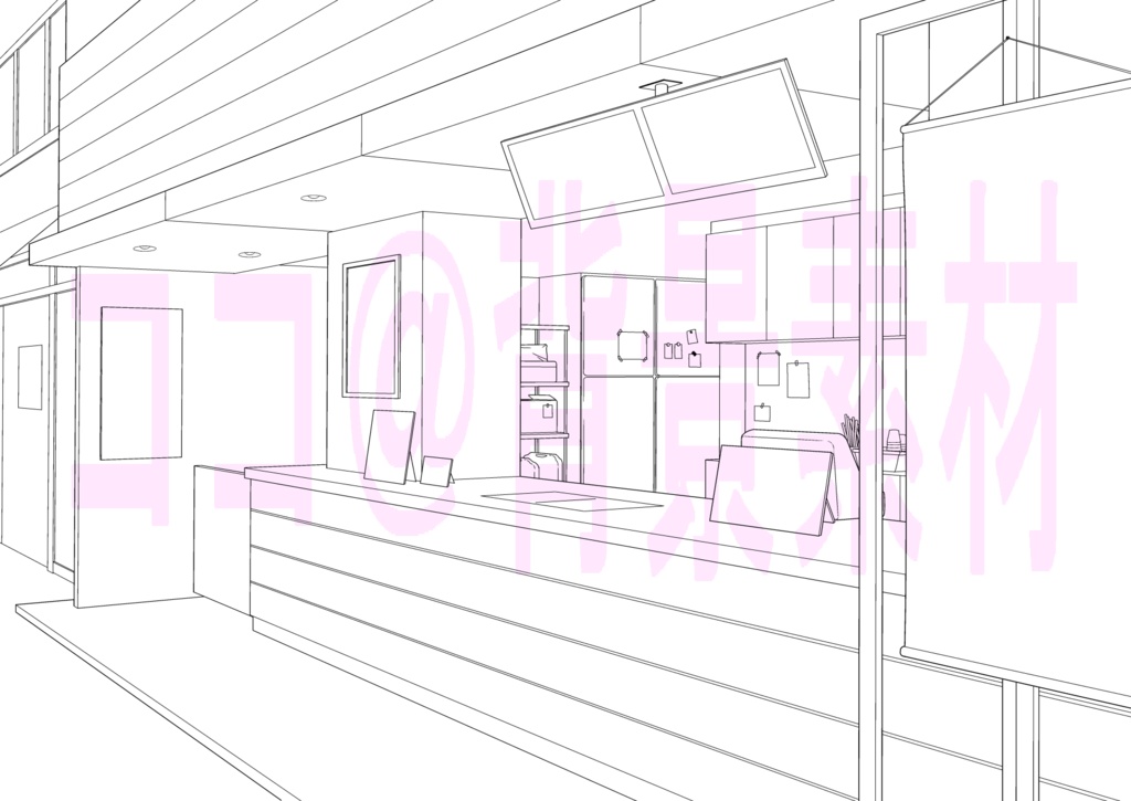 背景線画「テイクアウト店」モブつき