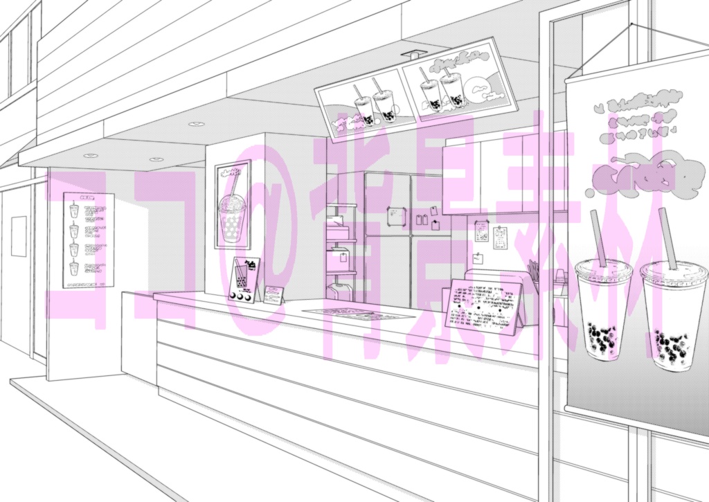 背景線画「テイクアウト店」モブつき