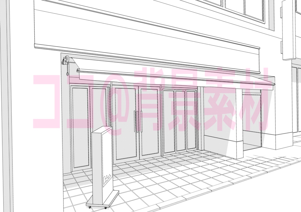 背景線画「カフェ1外観」