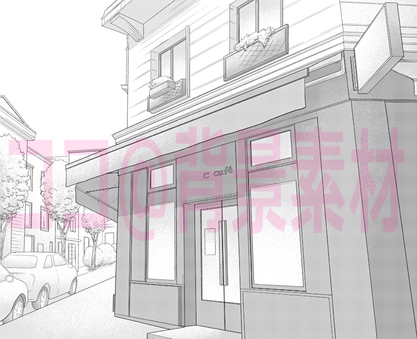 背景線画「カフェ５外観」