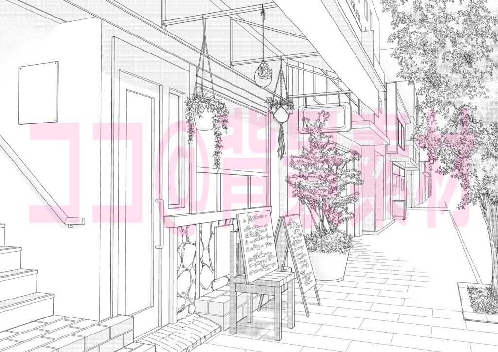 背景線画「カフェ2外観」