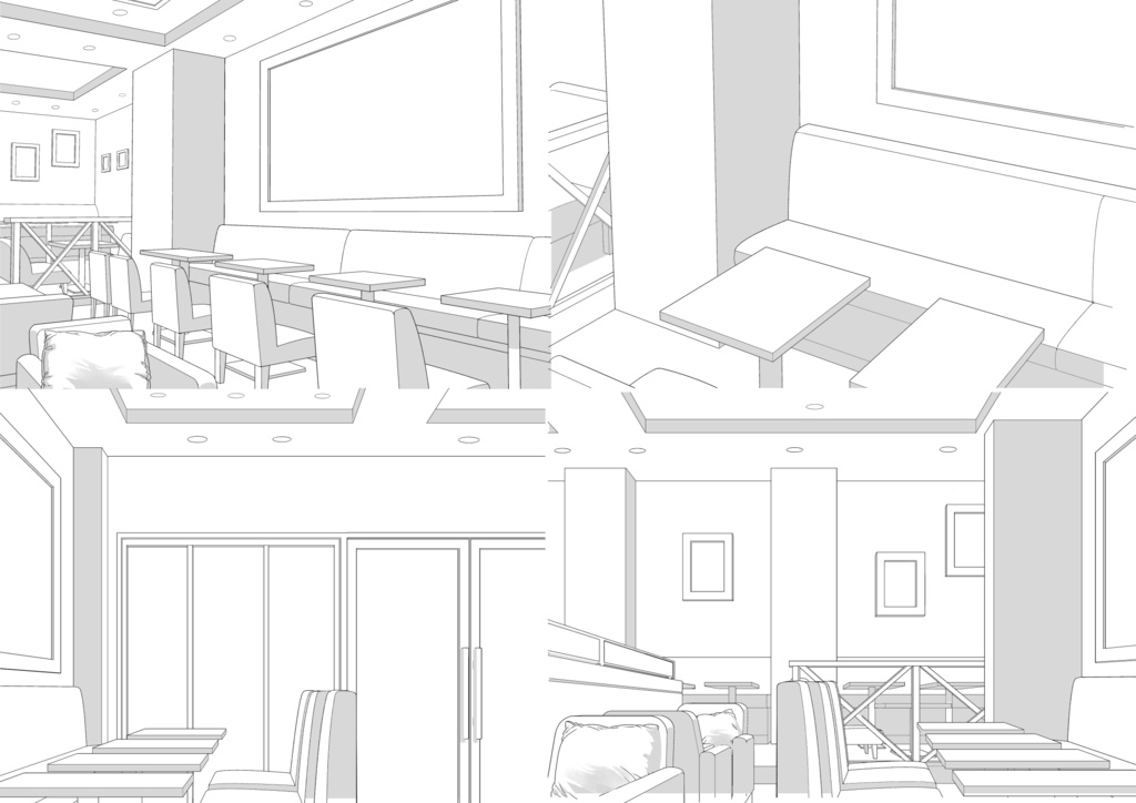 背景線画「カフェ各角度」